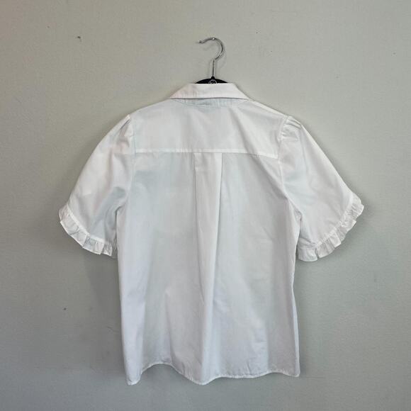 Ruffled Short Sleeve Button Up, Size L - Picture 2 of 7